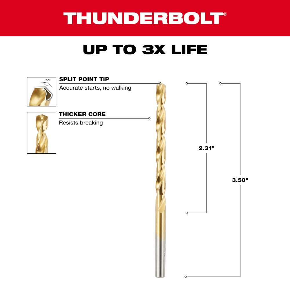Milwaukee 48-89-2209 3/16 Thunderbolt Titanium Coated Drill Bit
