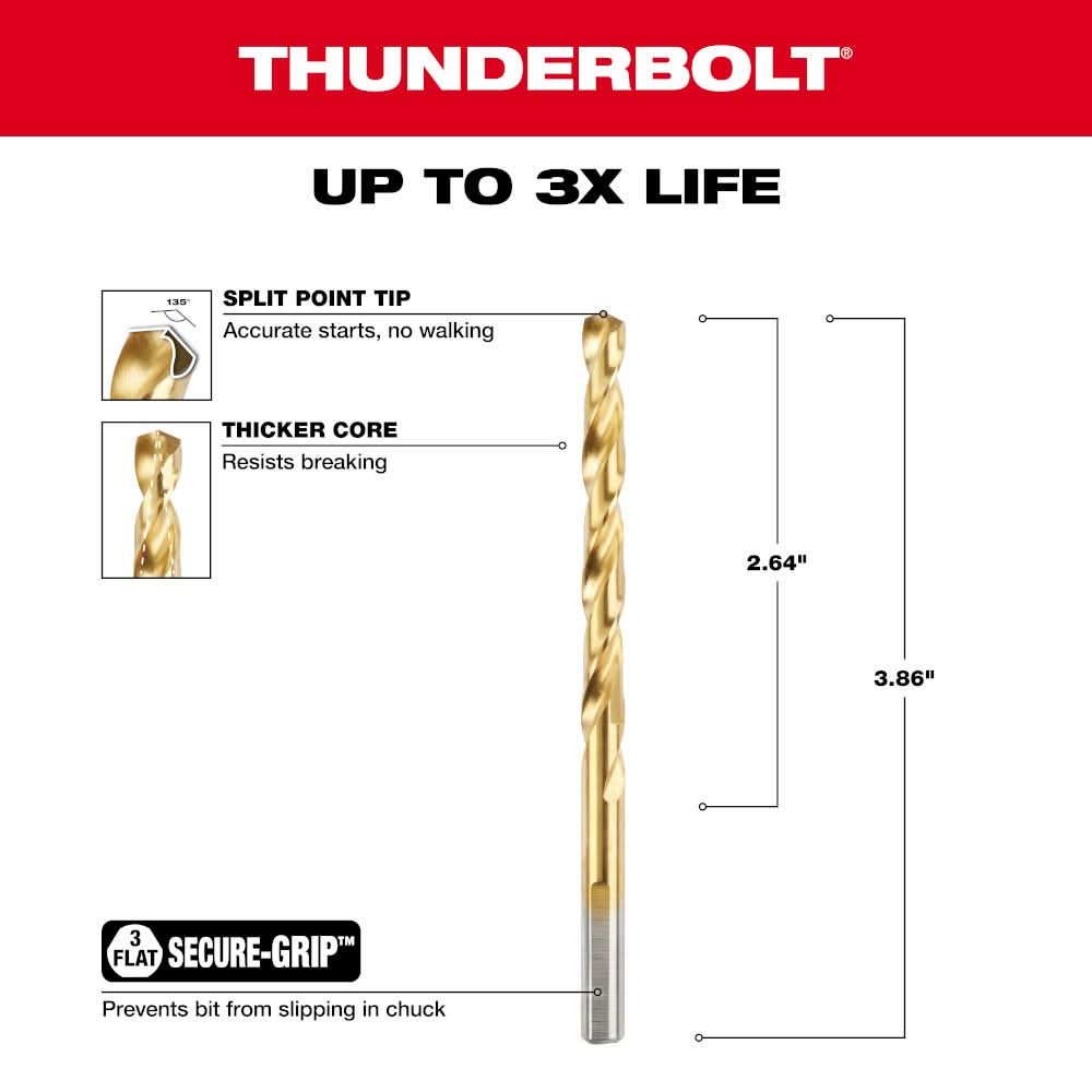 Milwaukee 48-89-2212 15/64" Thunderbolt Titanium Coated Drill Bit