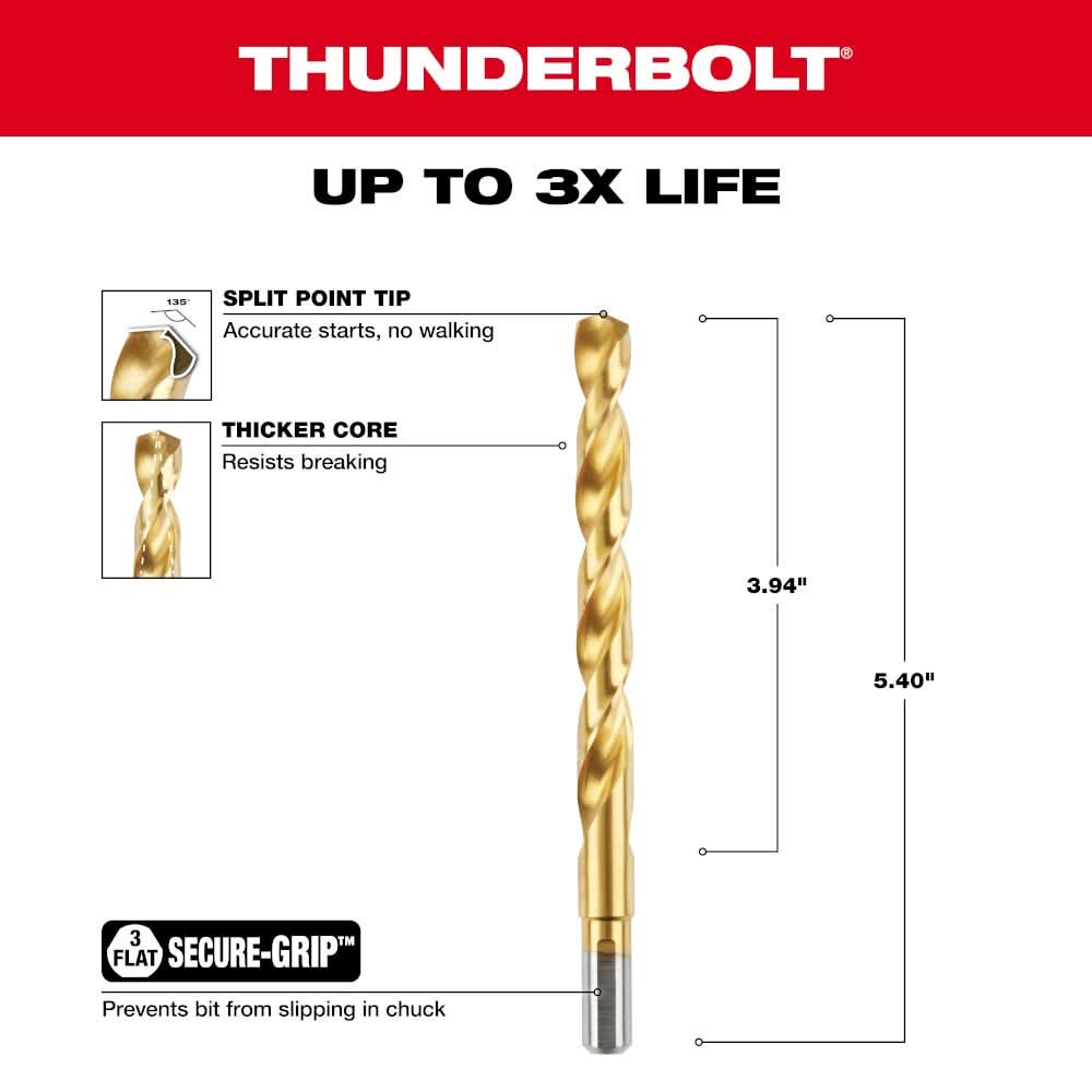 Milwaukee 48-89-2224 27/64" Thunderbolt Titanium Coated Drill Bit