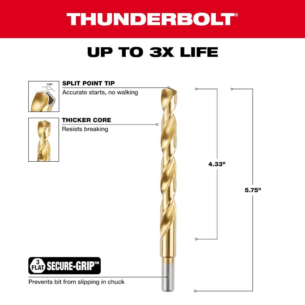 Milwaukee 48-89-2227 15/32" Thunderbolt Titanium Coated Drill Bit