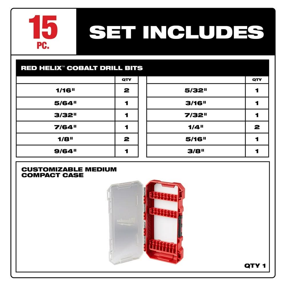 Milwaukee 48-89-2370 RED HELIX Cobalt Drill Bit Set - 15PC – Tool Nut