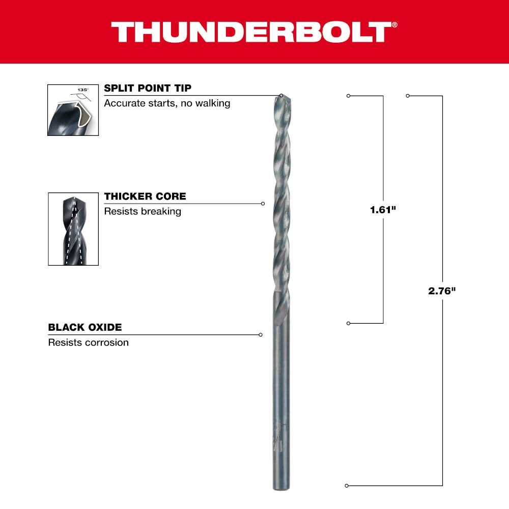 Milwaukee 48-89-2714 1/8" Thunderbolt Black Oxide Drill Bit