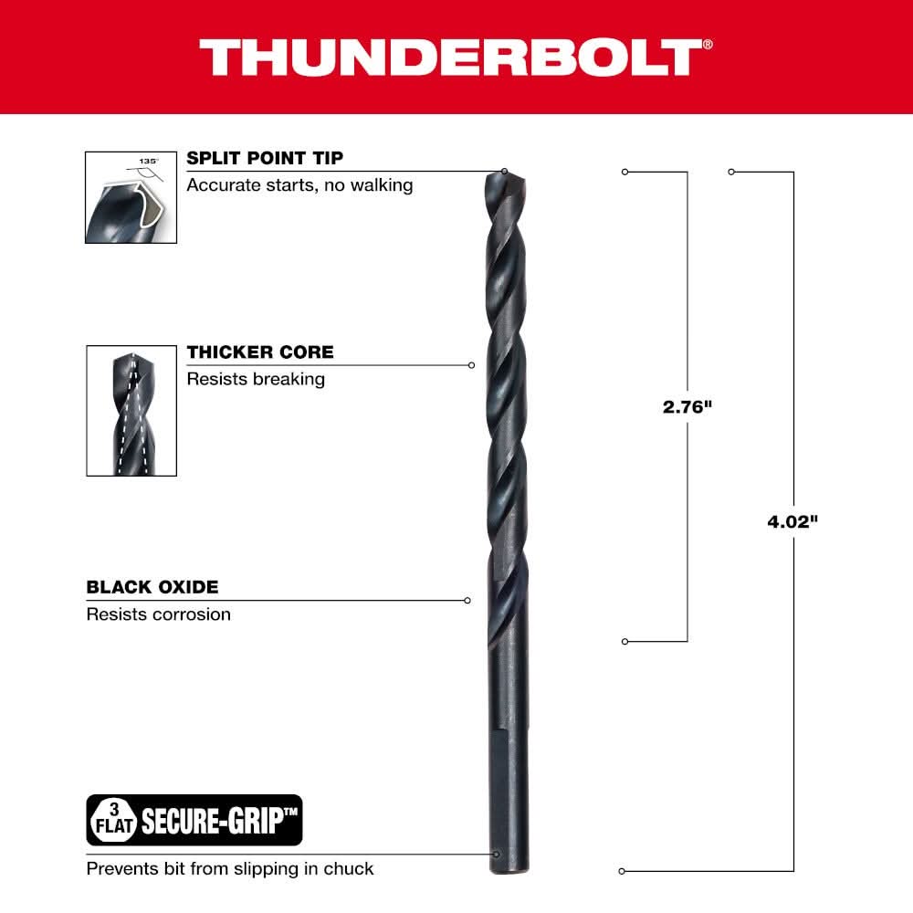 Milwaukee 48-89-2722 1/4" Thunderbolt Black Oxide Drill Bit