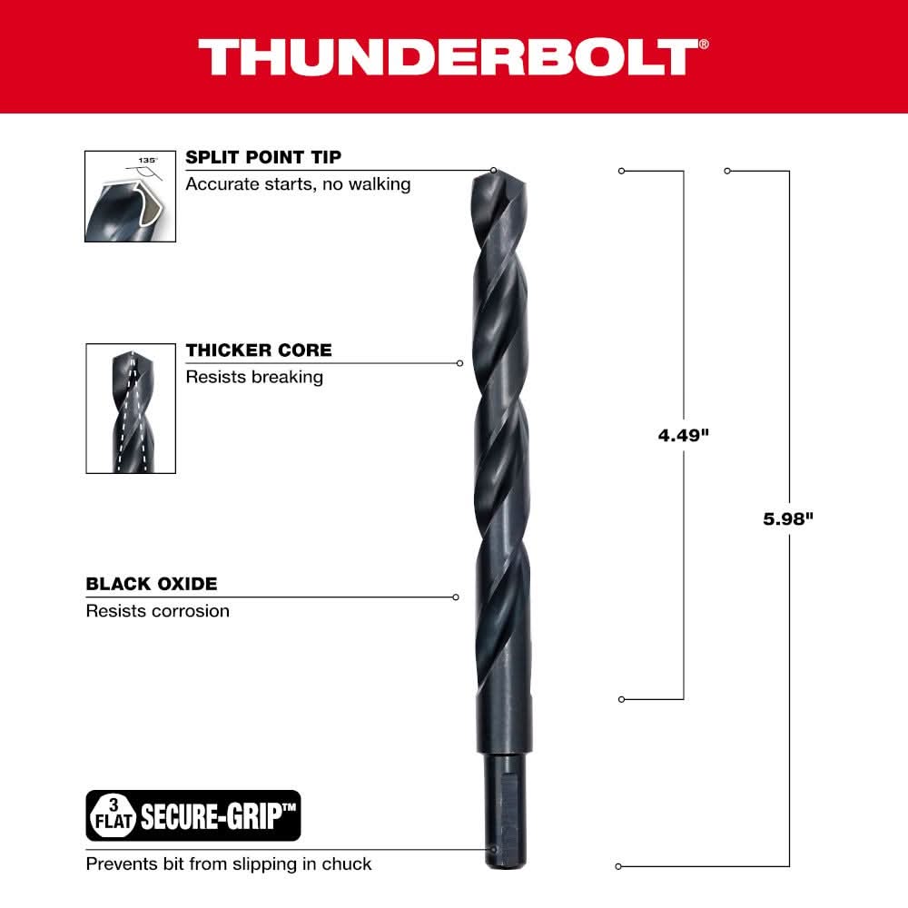 Milwaukee 48-89-2738 1/2" Thunderbolt Black Oxide Drill Bit