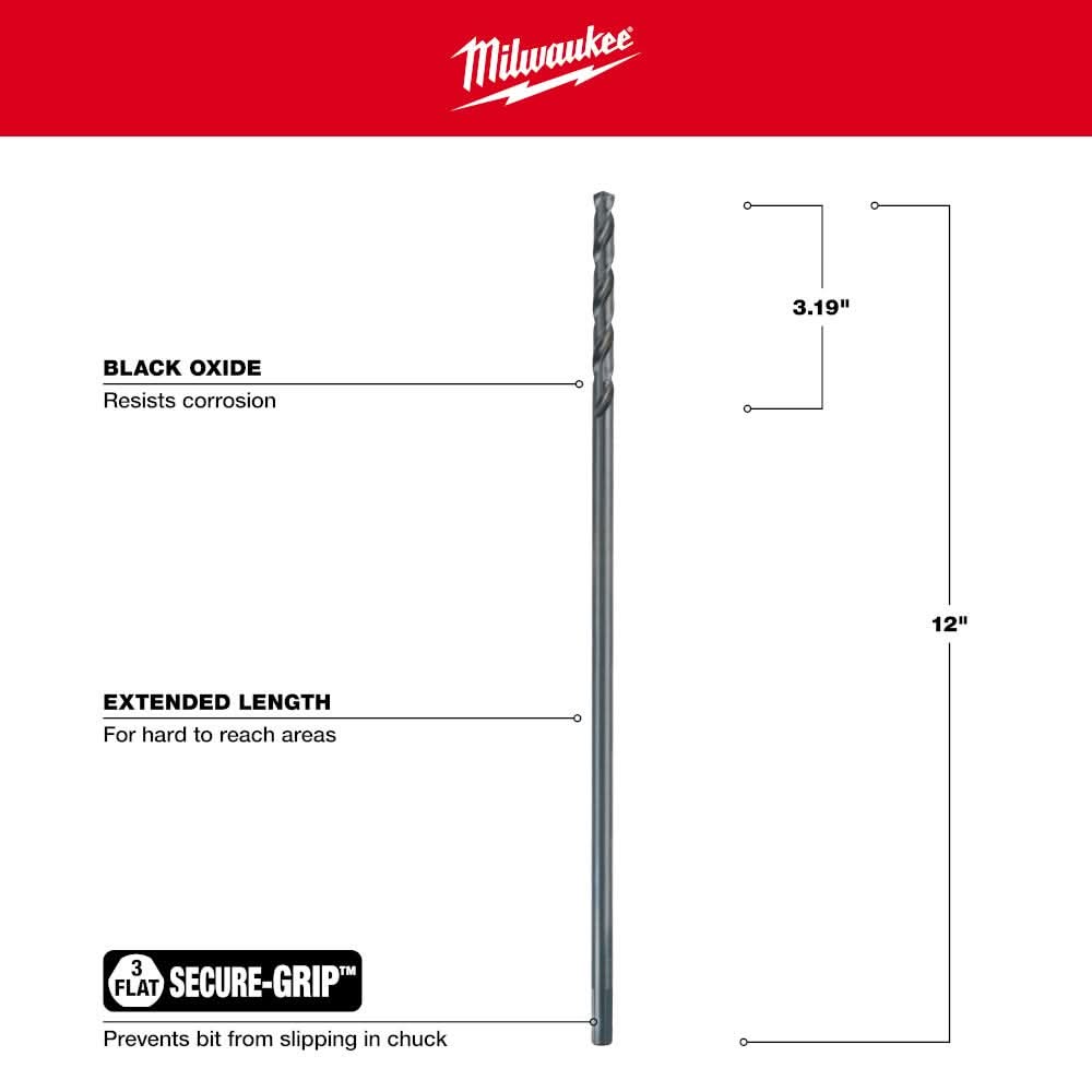Milwaukee 48-89-2773 5/16" x 12" Aircraft Length Black Oxide Drill Bit
