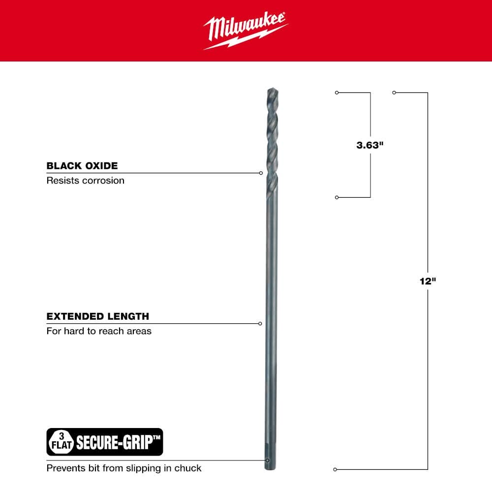 Milwaukee 48-89-2774 3/8" x 12" Aircraft Length Black Oxide Drill Bit