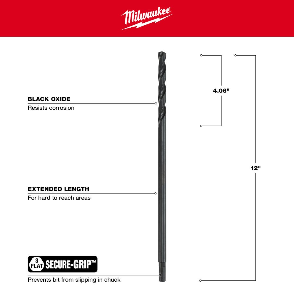 Milwaukee 48-89-2775 7/16" x 12" Aircraft Length Black Oxide Drill Bit