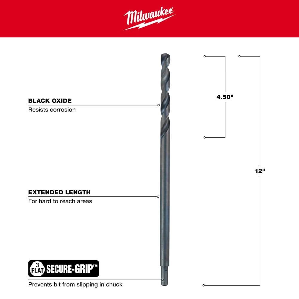 Milwaukee 48-89-2776 1/2" x 12" Aircraft Length Black Oxide Drill Bit