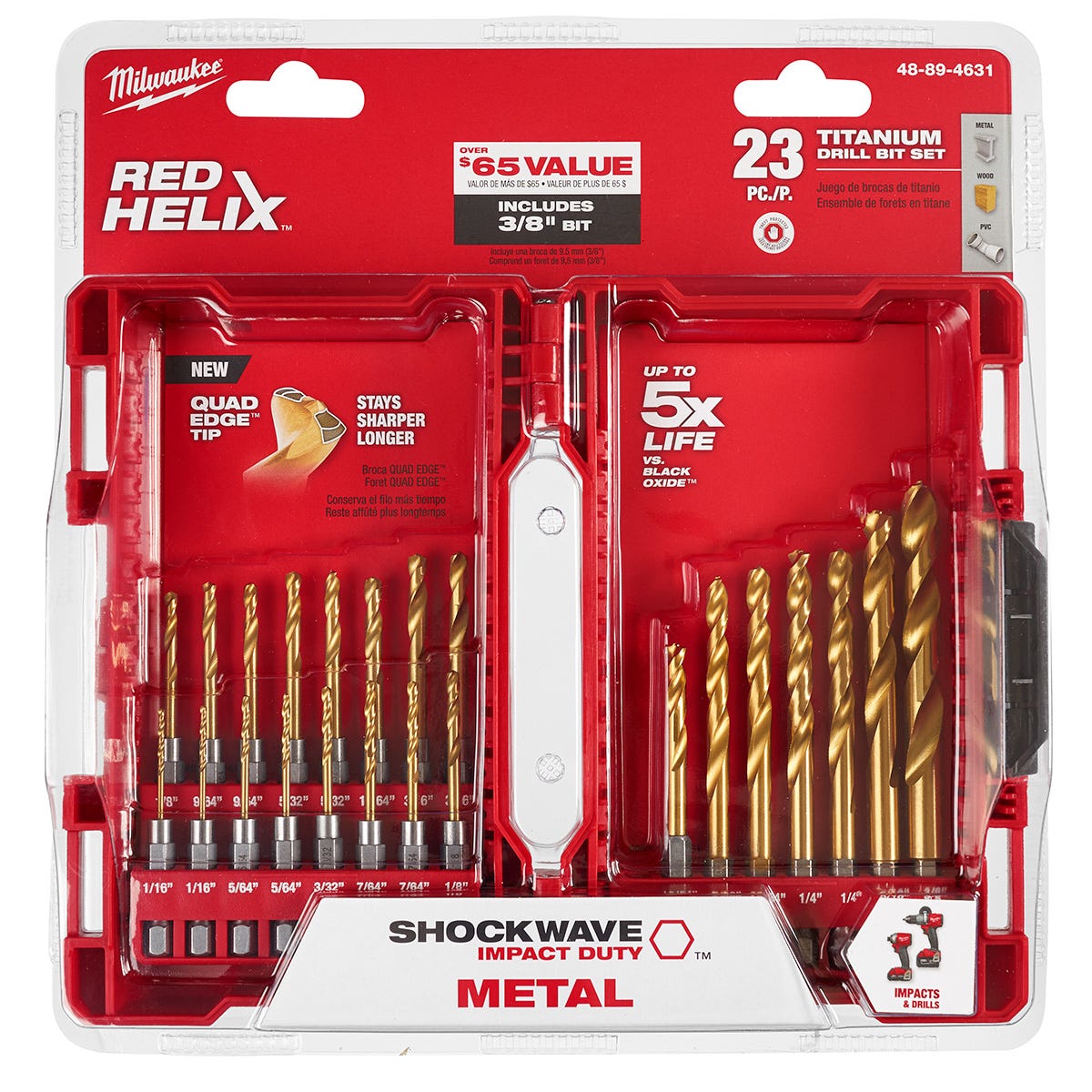 Milwaukee 48-89-4631 SHOCKWAVE RED HELIX Titanium 23-Piece Drill Bit Set