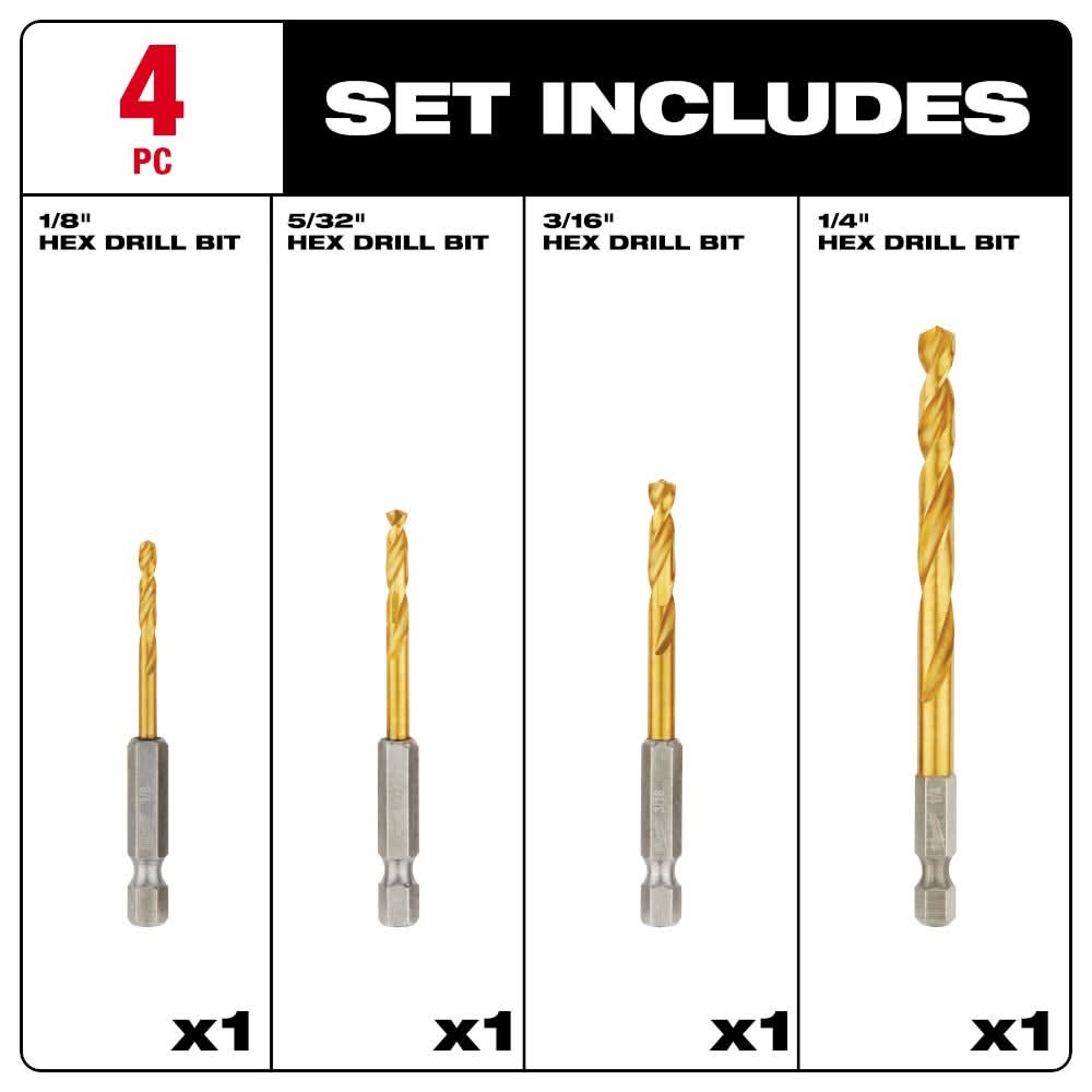 Milwaukee 48-89-4644 4-Piece SHOCKWAVE Red Helix Drill Bits