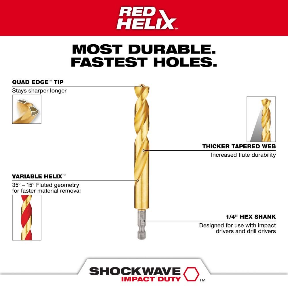 Milwaukee 48-89-4644 4-Piece SHOCKWAVE Red Helix Drill Bits