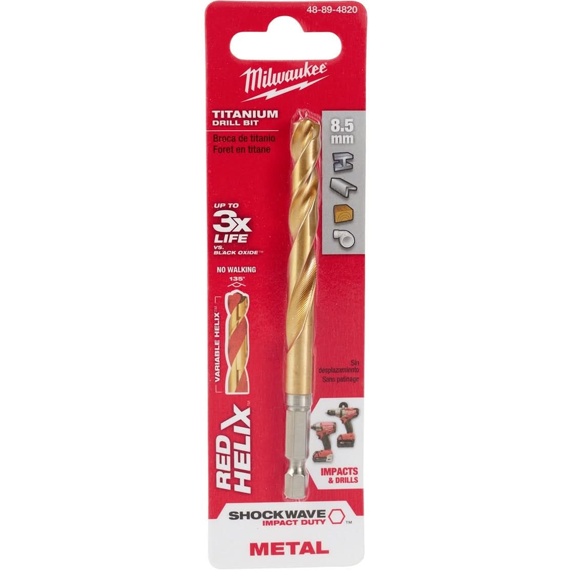 Milwaukee 48-89-4820 Metric Shockwave Titanium Red Helix 8.5mm