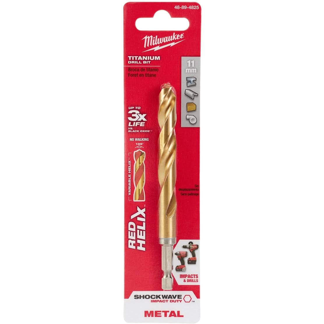 Milwaukee 48-89-4825 Metric Shockwave Titanium Red Helix 11mm