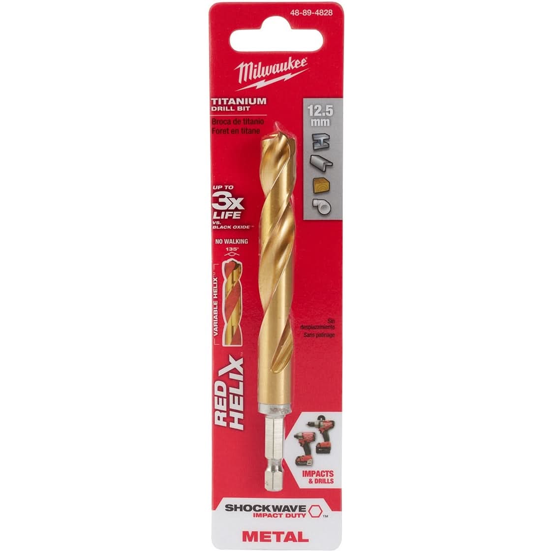 Milwaukee 48-89-4828 Metric Shockwave Titanium Red Helix 12.5mm