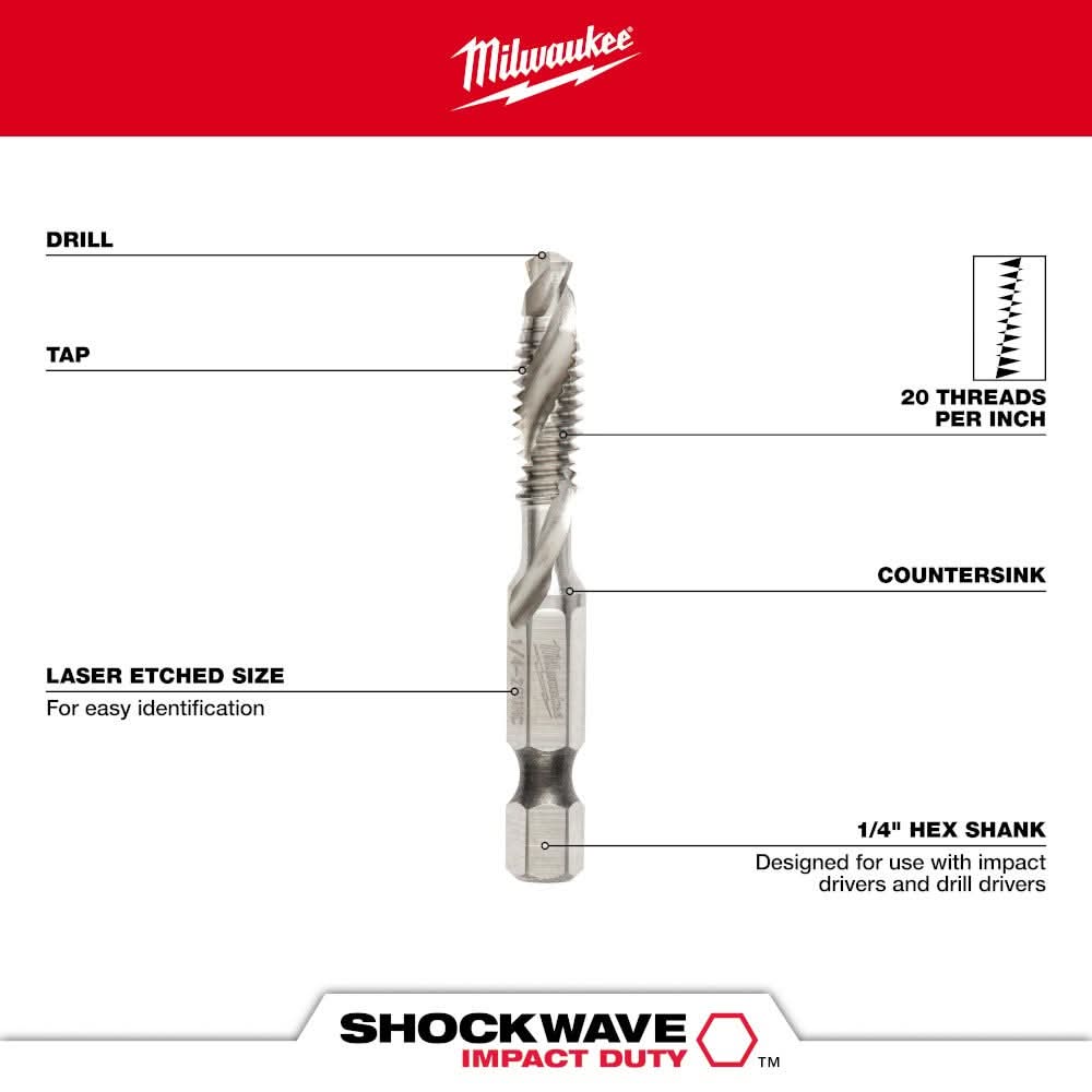 Milwaukee 48-89-4873 Shockwave 1/4 INC -20 SAE Impact Drill Tap