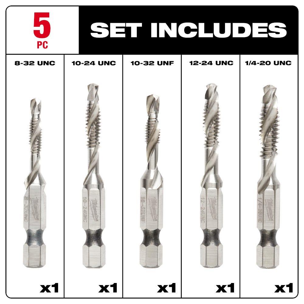 Milwaukee 48-89-4874 Shockwave 5-Piece SAE Impact Drill Tap Set