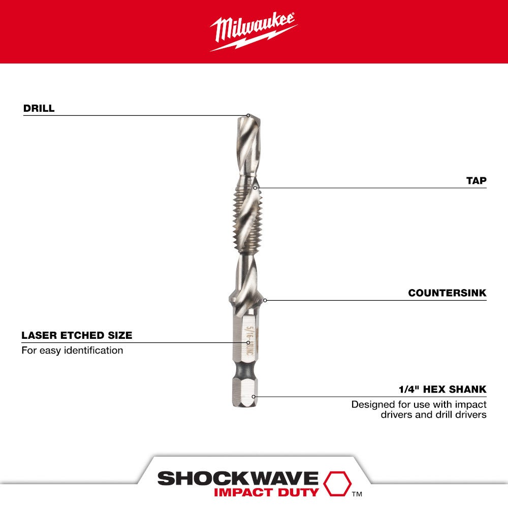 Milwaukee 48-89-4874 Shockwave 5-Piece SAE Impact Drill Tap Set