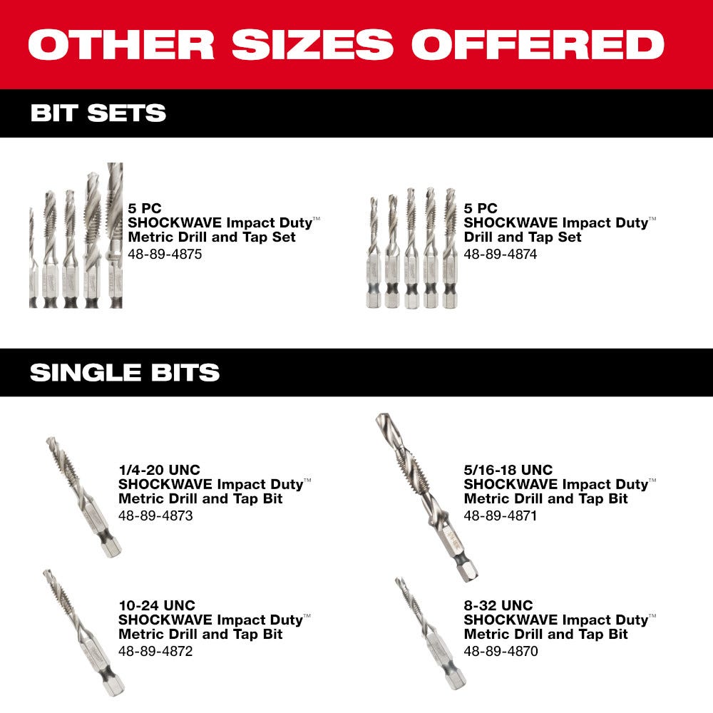 Milwaukee 48-89-4874 Shockwave 5-Piece SAE Impact Drill Tap Set