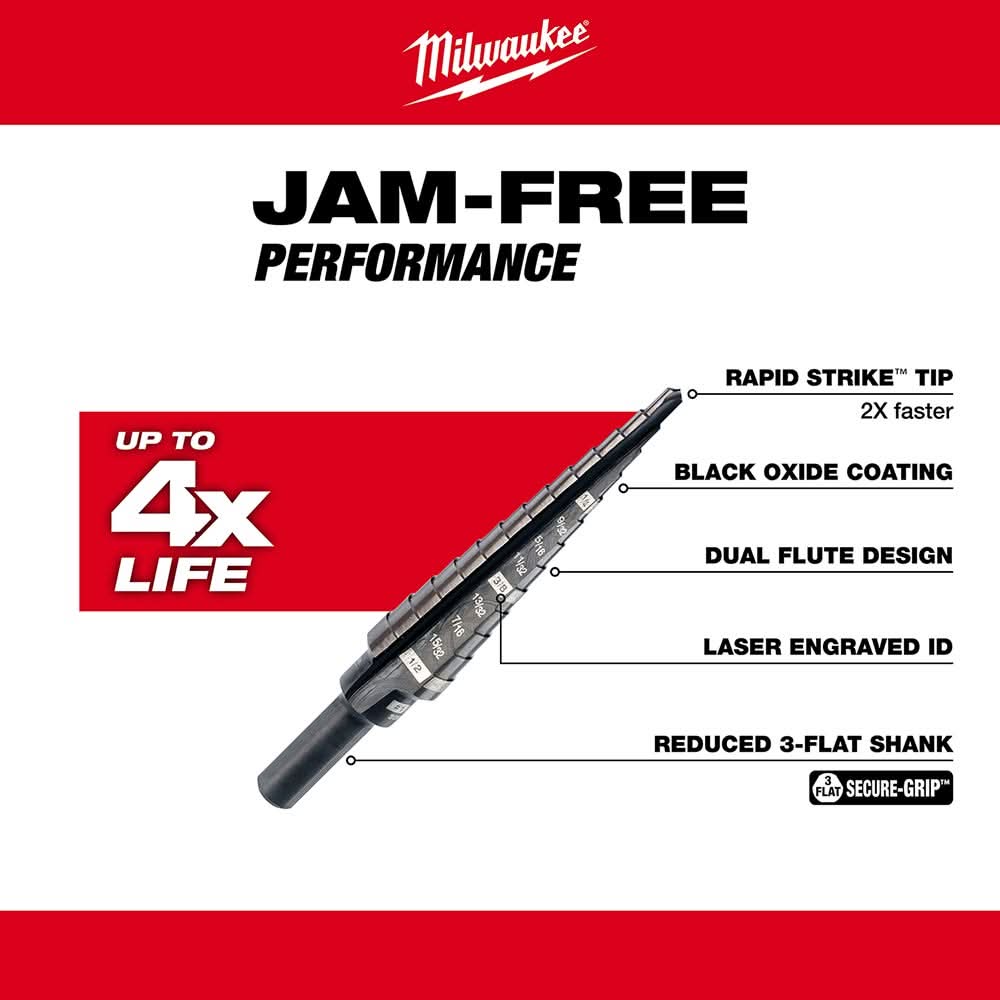 Milwaukee 48-89-9201 #1 Step Drill Bit, 1/8" - 1/2" by 1/32"