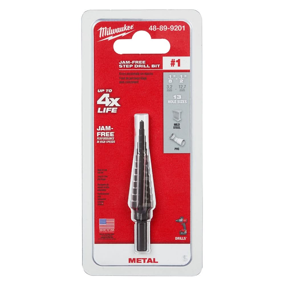 Milwaukee 48-89-9201 #1 Step Drill Bit, 1/8" - 1/2" by 1/32"