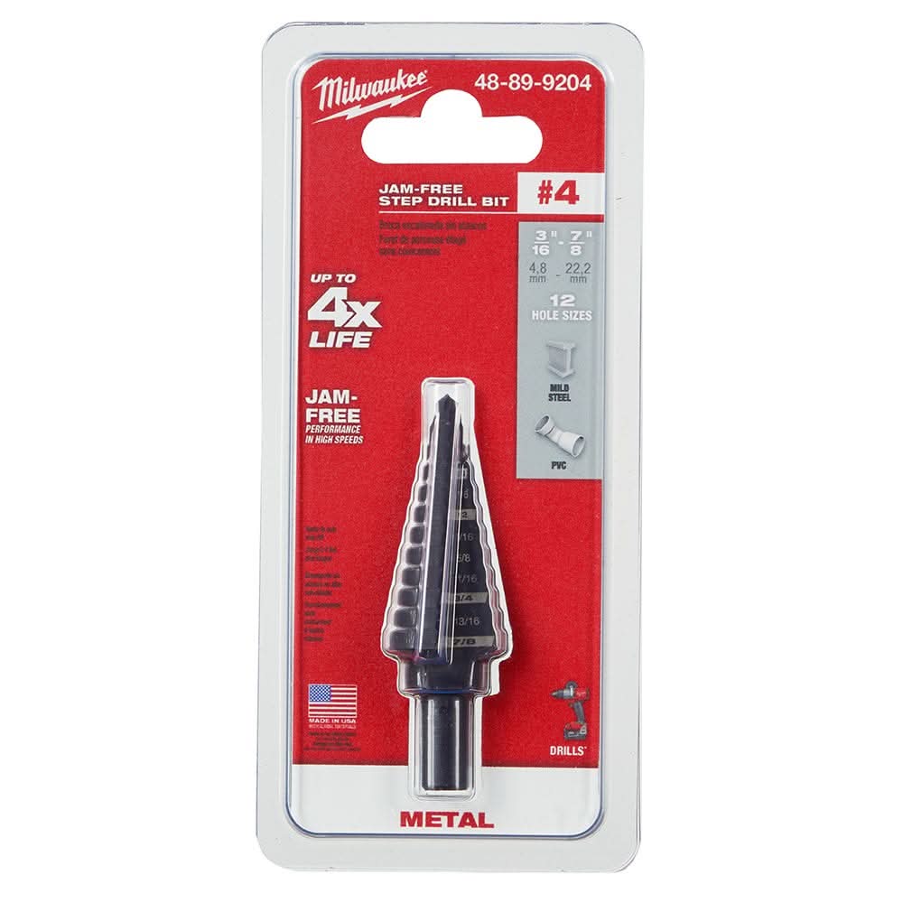 Milwaukee 48-89-9204 #4 Step Drill Bit, 3/16" - 7/8" by 1/16"