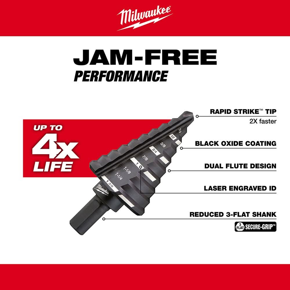 Milwaukee 48-89-9205 #5 Step Drill Bit, 1/4" - 1-3/8" by 1/8"