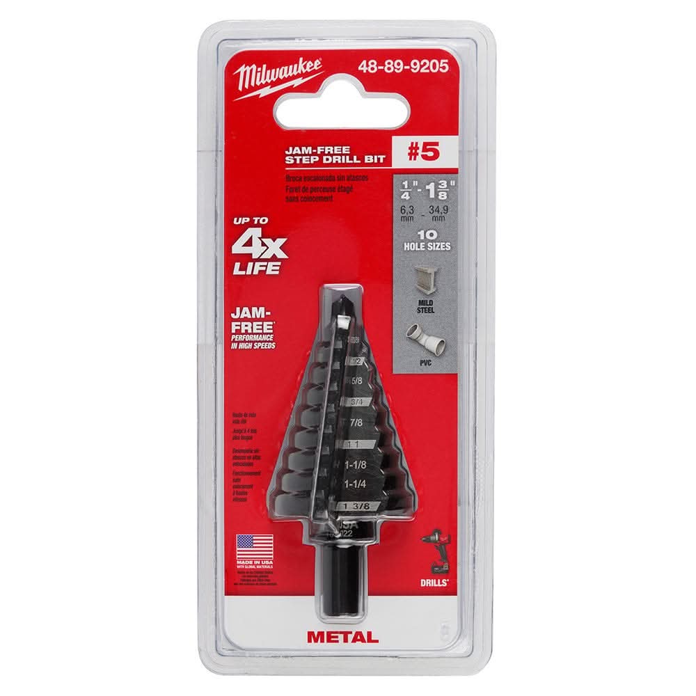 Milwaukee 48-89-9205 #5 Step Drill Bit, 1/4" - 1-3/8" by 1/8"