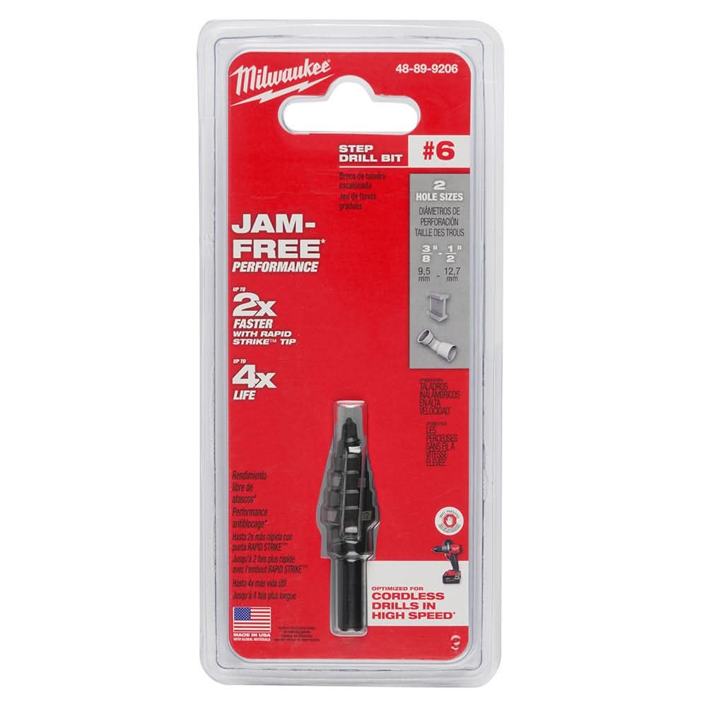 Milwaukee 48-89-9206 #6 Step Drill Bit, 3/8" & 1/2" by 1/16"