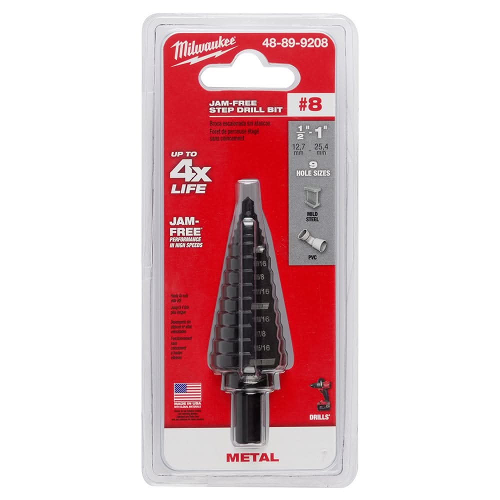 Milwaukee 48-89-9208 #8 Step Drill Bit, 1/2" - 1" by 1/16"