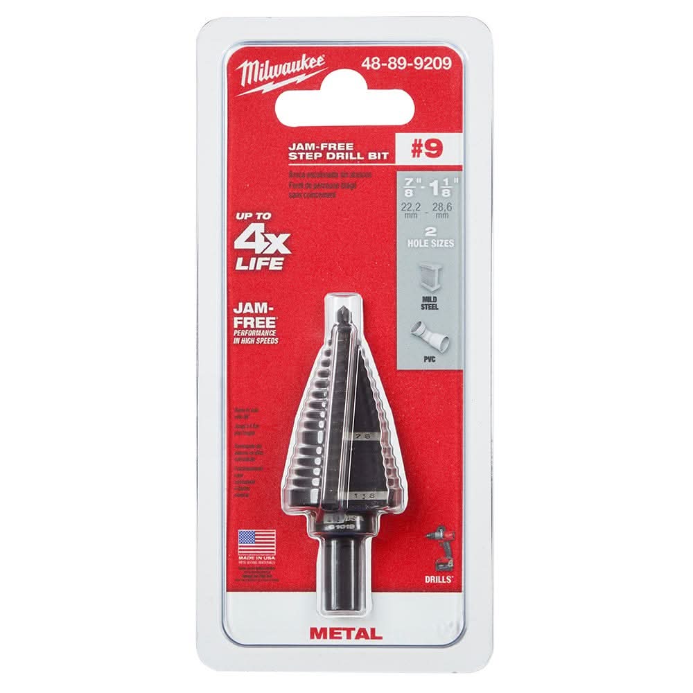 Milwaukee 48-89-9209 #9 Step Drill Bit, 7/8" & 1-1/8"