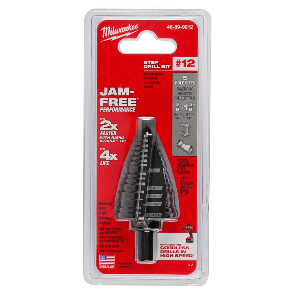 Milwaukee 48-89-9212 #12 Step Drill Bit, 7/8" - 1-3/8"