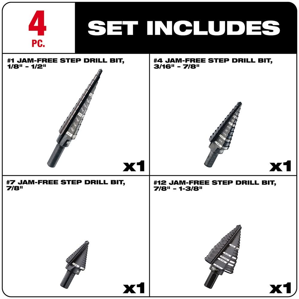 Milwaukee 48-89-9223 4-Piece Step Drill Bit Set