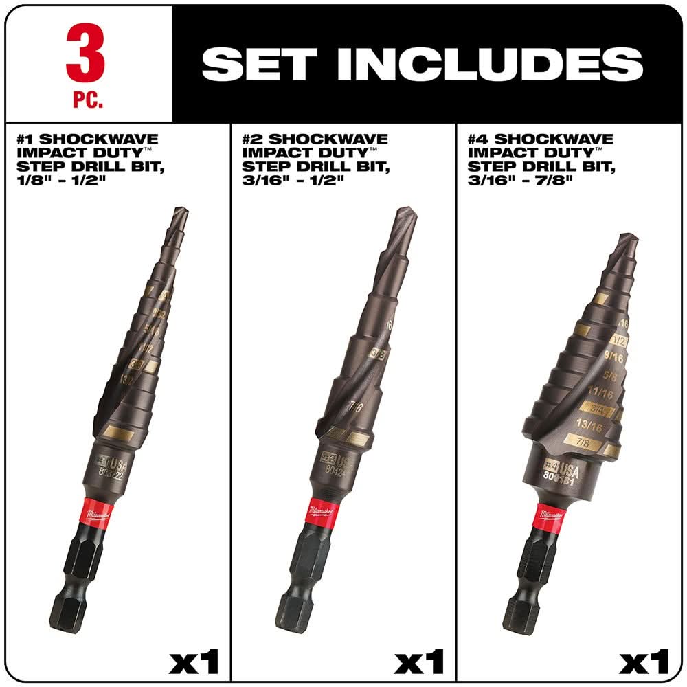 Milwaukee 48-89-9254 SHOCKWAVE Step Bit 3-Piece Kit