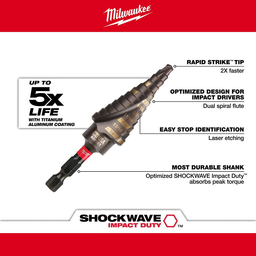 Milwaukee 48-89-9254 SHOCKWAVE Step Bit 3-Piece Kit – Tool Nut