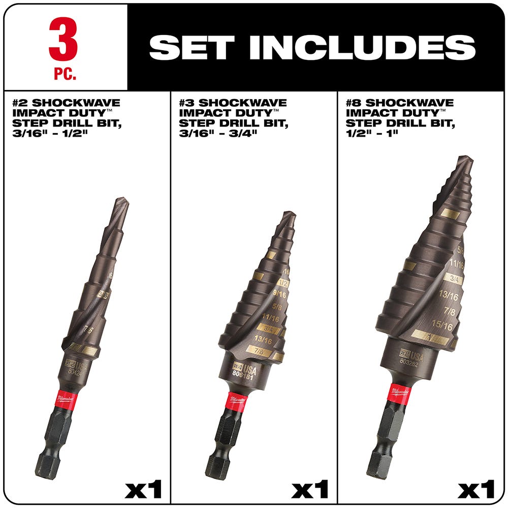 Milwaukee 48-89-9256 SHOCKWAVE Step Bit Mechanical 3-Piece Set
