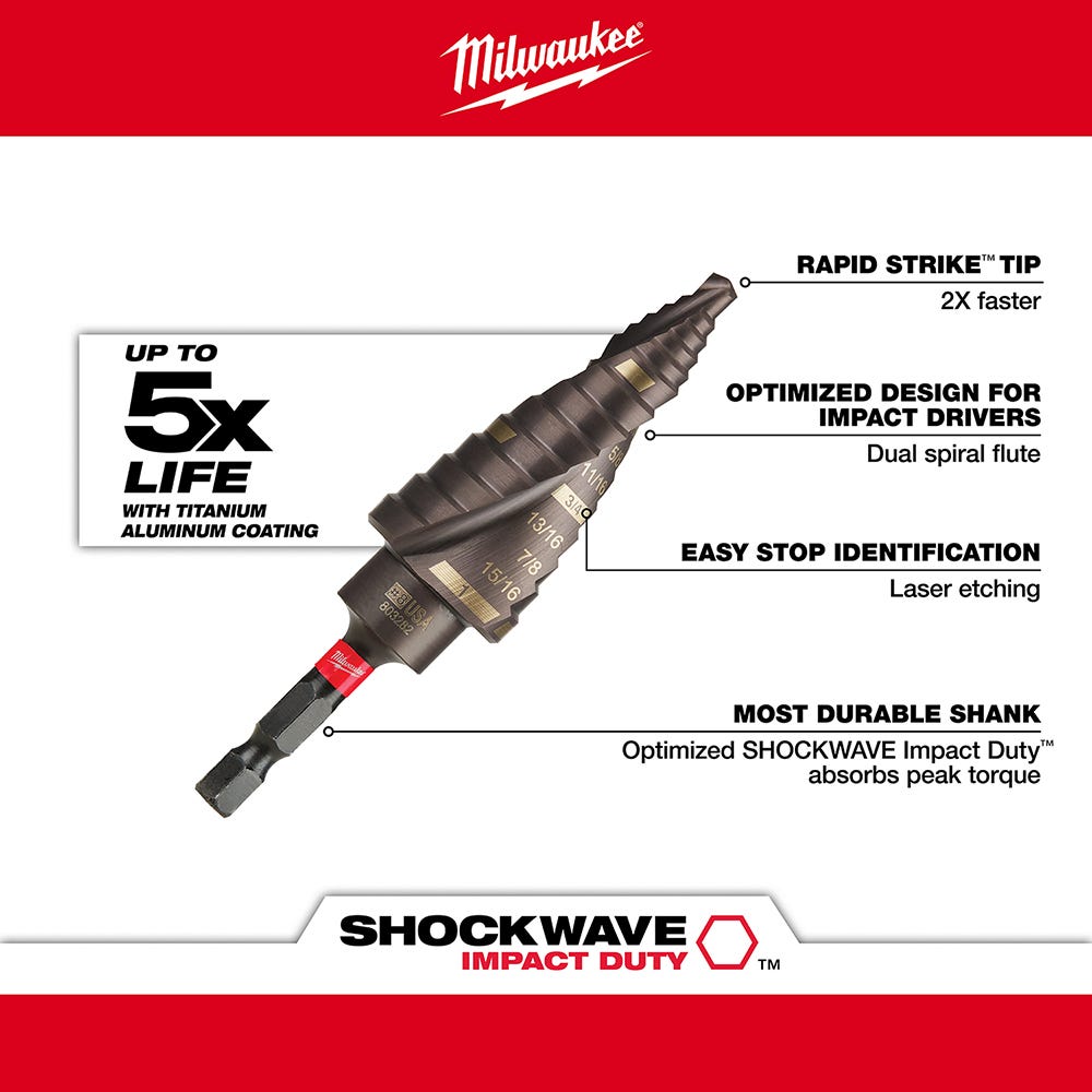 Milwaukee 48-89-9256 SHOCKWAVE Step Bit Mechanical 3-Piece Set