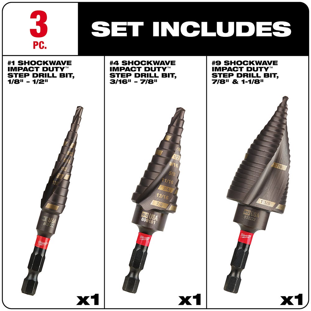 Milwaukee 48-89-9257 SHOCKWAVE Step Bit Electrical 3-Piece Set