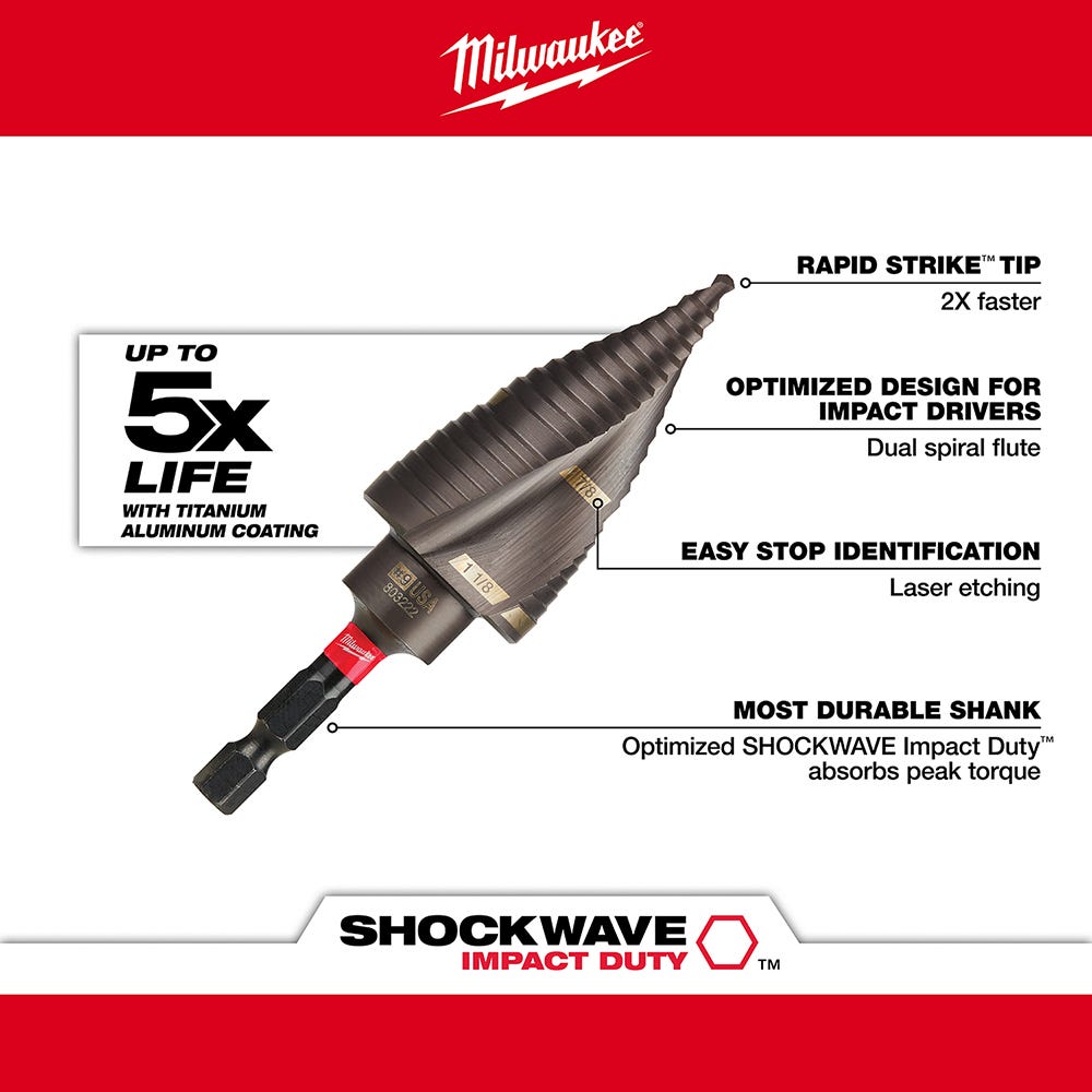 Milwaukee 48-89-9257 SHOCKWAVE Step Bit Electrical 3-Piece Set