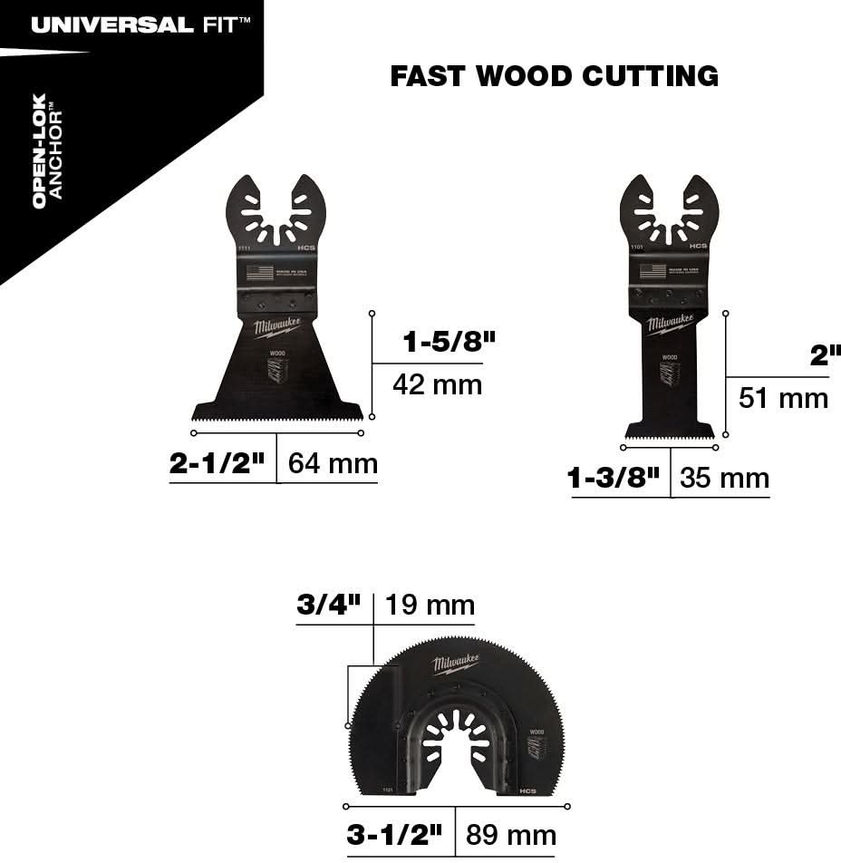 Milwaukee 49-10-9004 Open-Lok Wood Cutting Multi-Tool Blade, Variety Pack, 3-Pieces