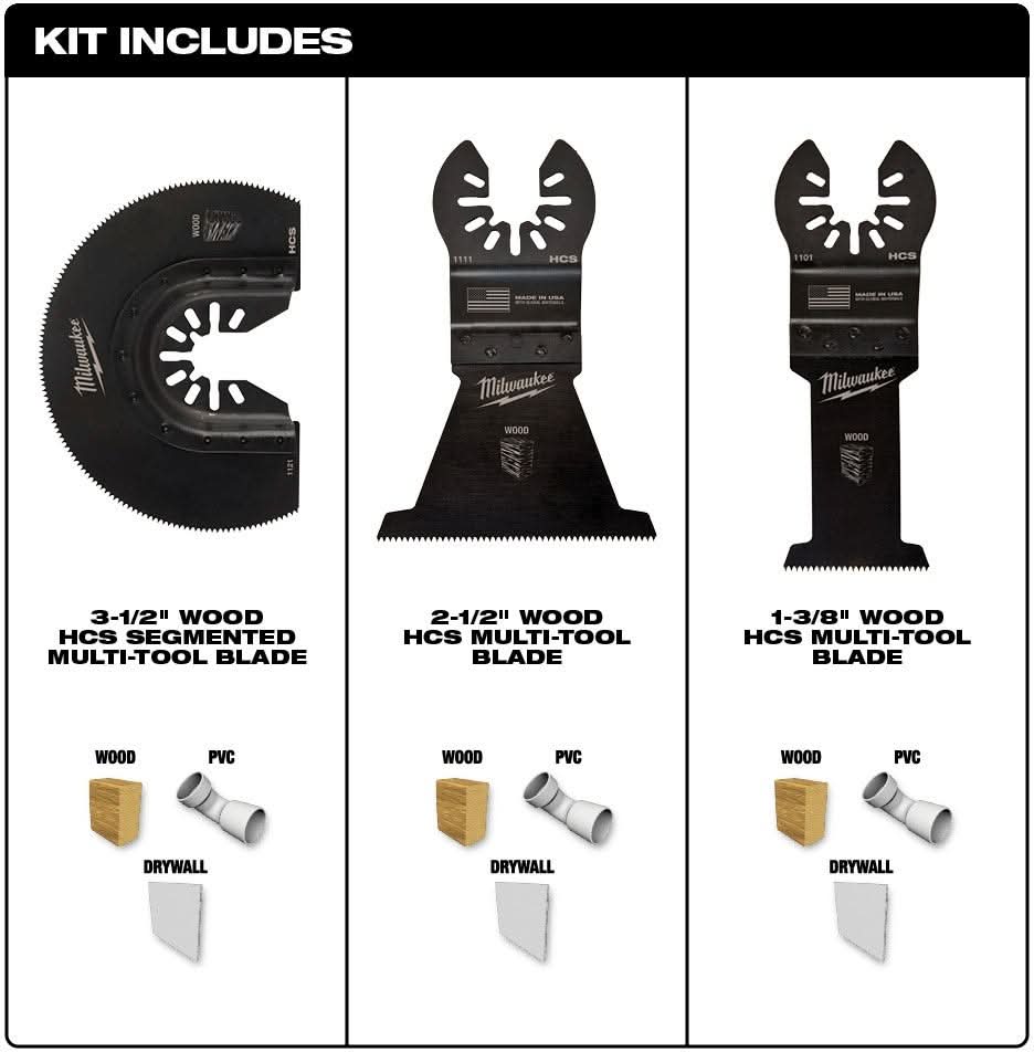 Milwaukee 49-10-9004 Open-Lok Wood Cutting Multi-Tool Blade, Variety Pack, 3-Pieces