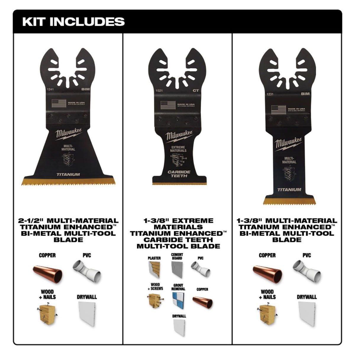 Milwaukee 49-10-9005 Open-Lok Multi-Material Cutting Multi-Tool Blade, Variety Pack, 3-Pieces