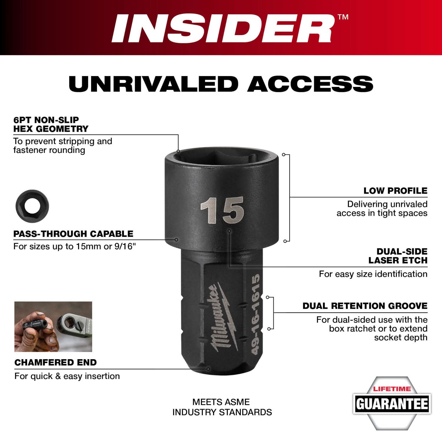 Milwaukee 49-16-1611 INSIDER Box Ratchet Socket 6 Point 11mm