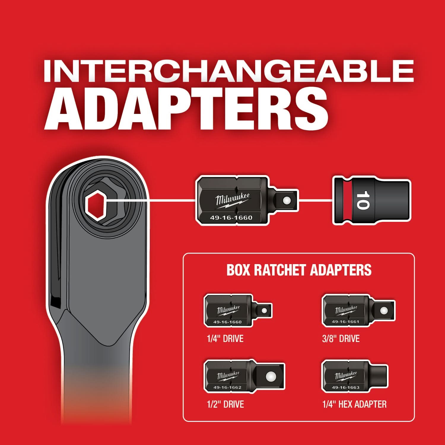 Milwaukee 49-16-1663 INSIDER Box Ratchet 1/4" Hex Adapter
