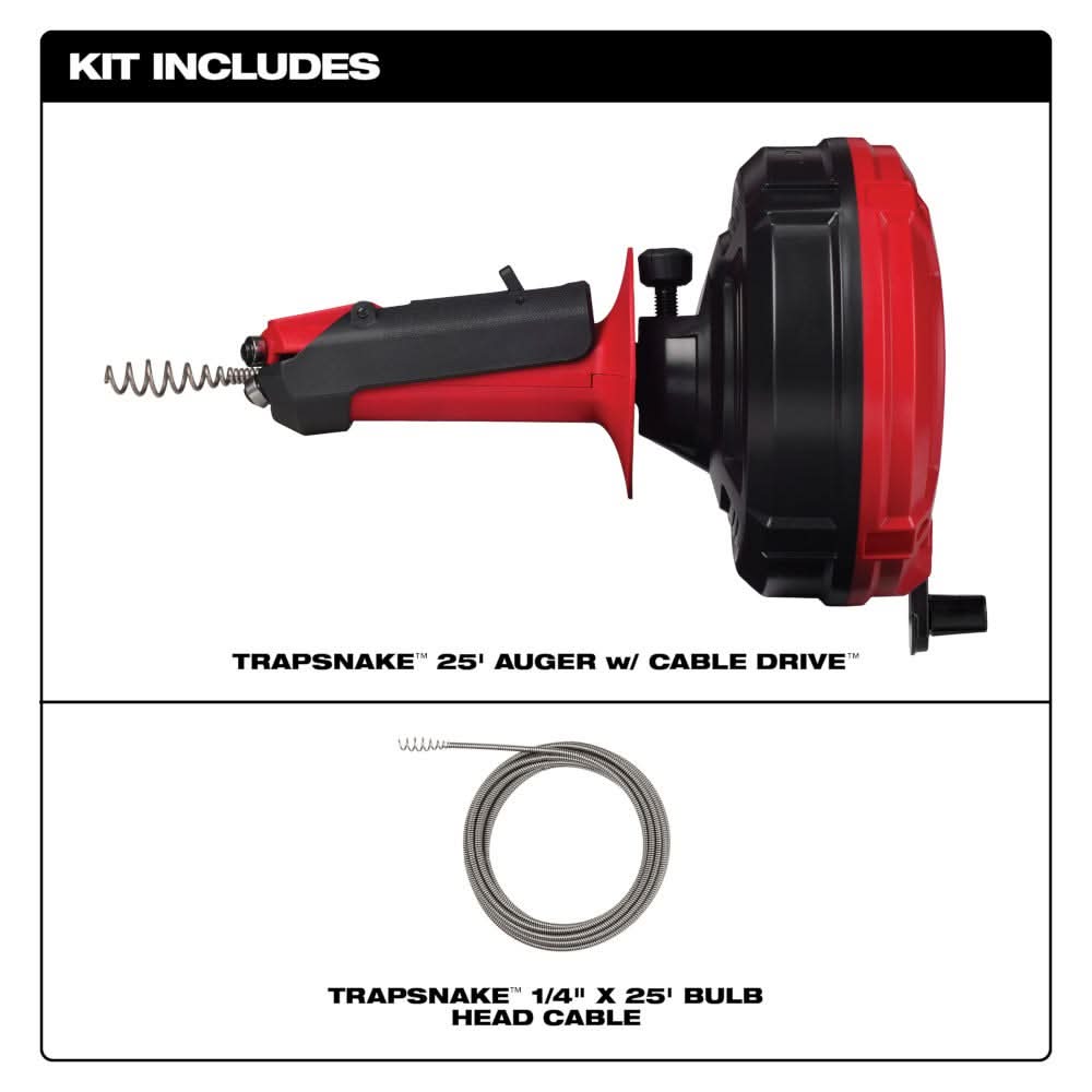 Milwaukee 49-16-2573 TRAPSNAKE 25-ft Auger w/ CABLE DRIVE – Tool Nut