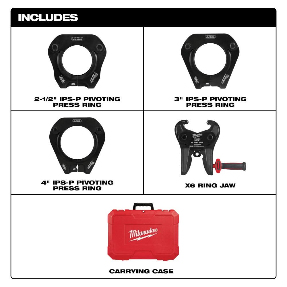 Milwaukee 49-16-2698X 2-1/2" - 4" IPS-P Pivoting Press Ring Kit for M18 FORCE LOGIC Long Throw Press Tool