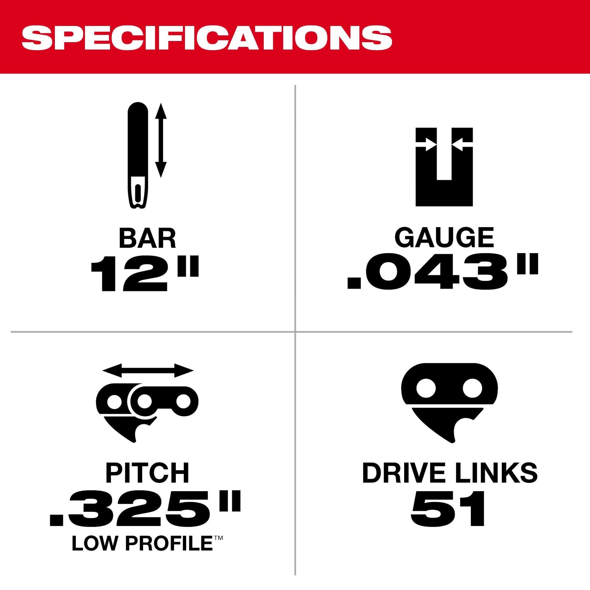 Milwaukee 49-16-2742 12" Top Handle Chainsaw Chain
