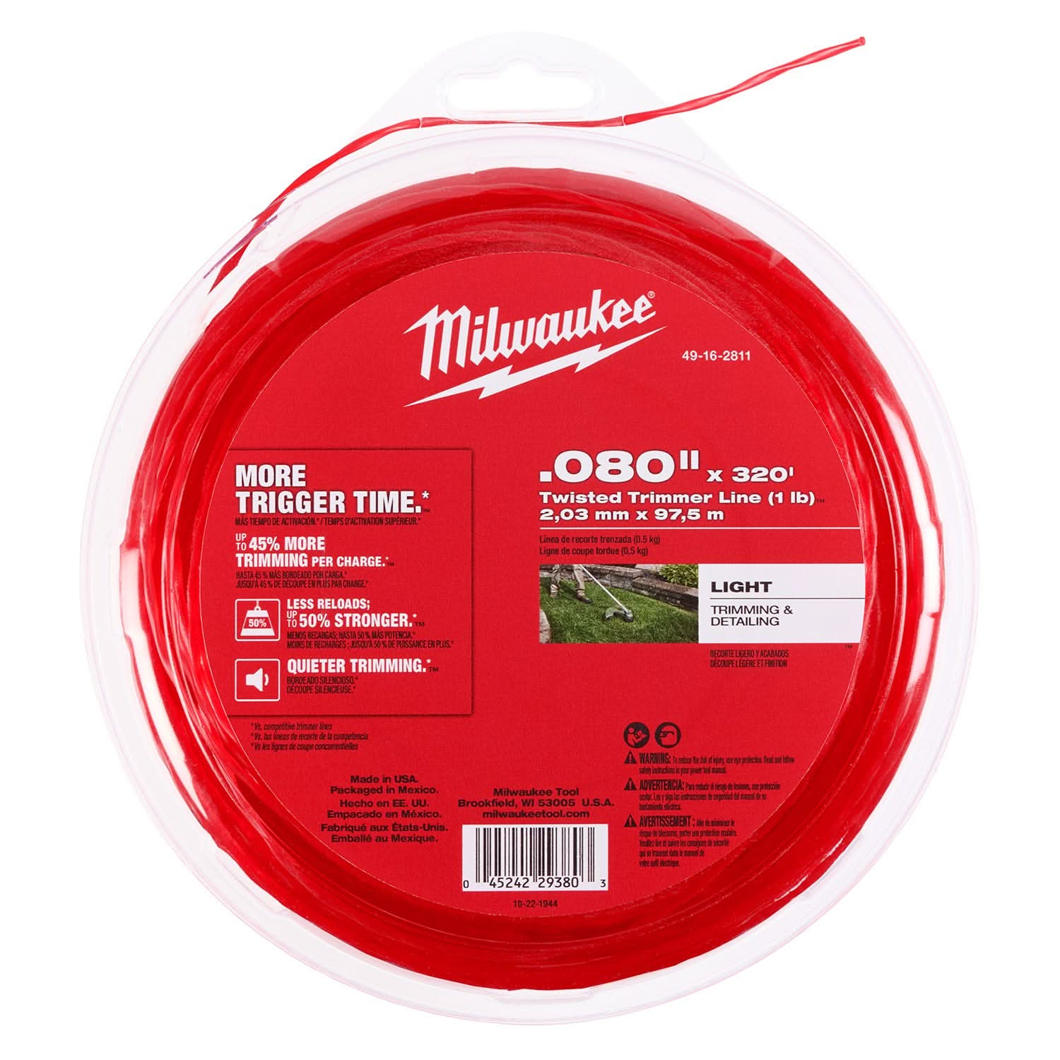 Milwaukee 49-16-2811 Twisted Trimmer Line, 0.080" x 320' (1 lb.)