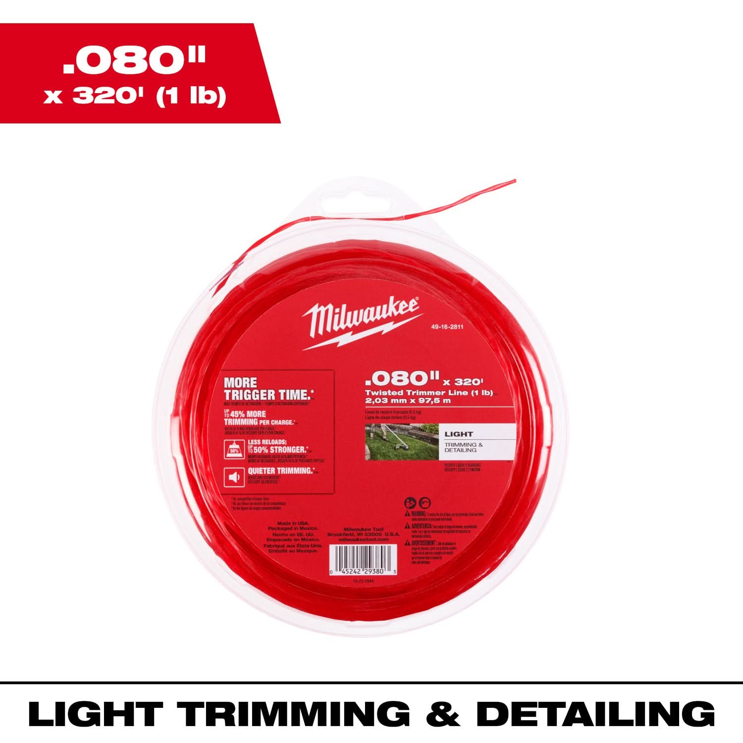 Milwaukee 49-16-2811 Twisted Trimmer Line, 0.080" x 320' (1 lb.)