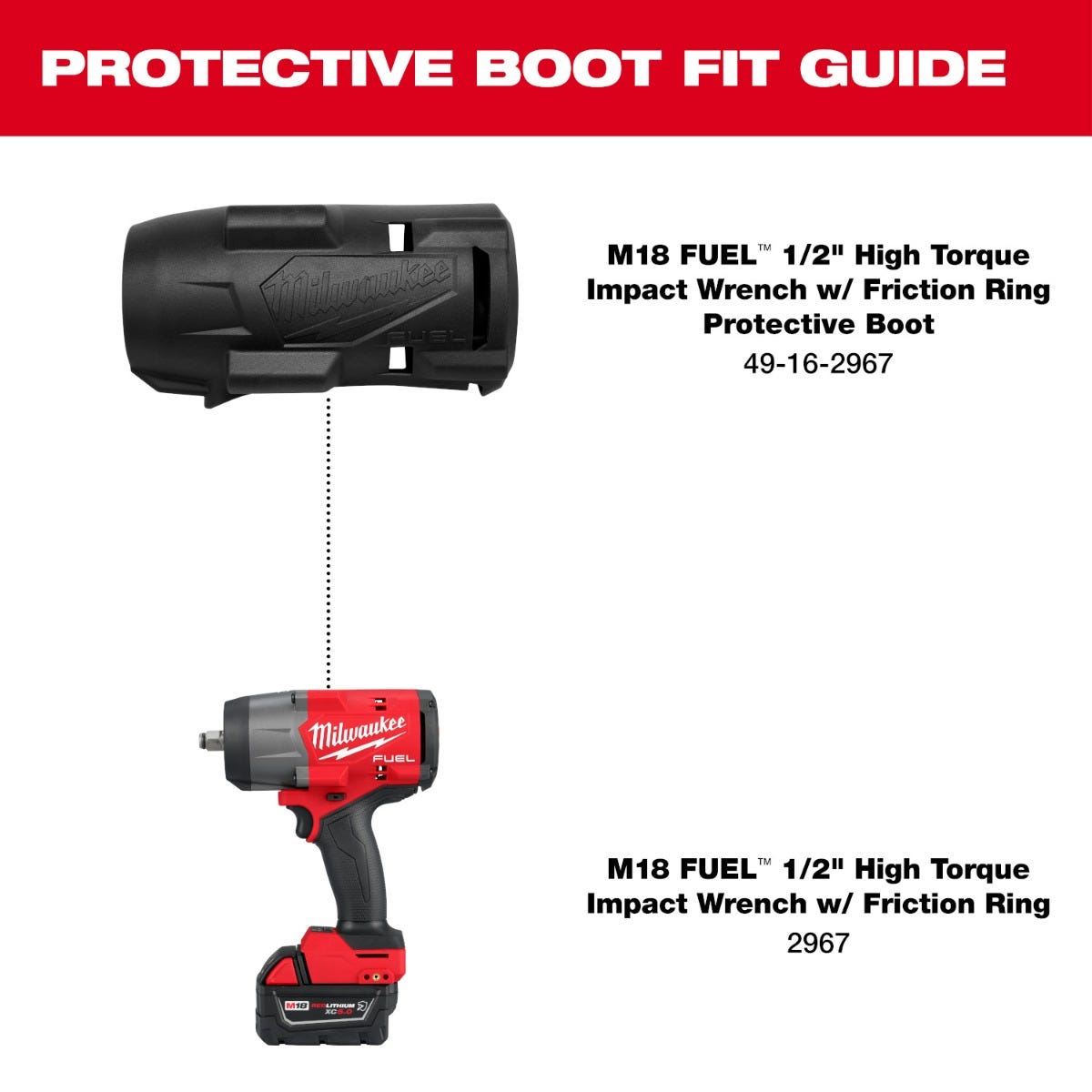 Milwaukee 49-16-2967 M18 FUEL 1/2" High Torque Impact Wrench w/ Friction Ring Protective Boot