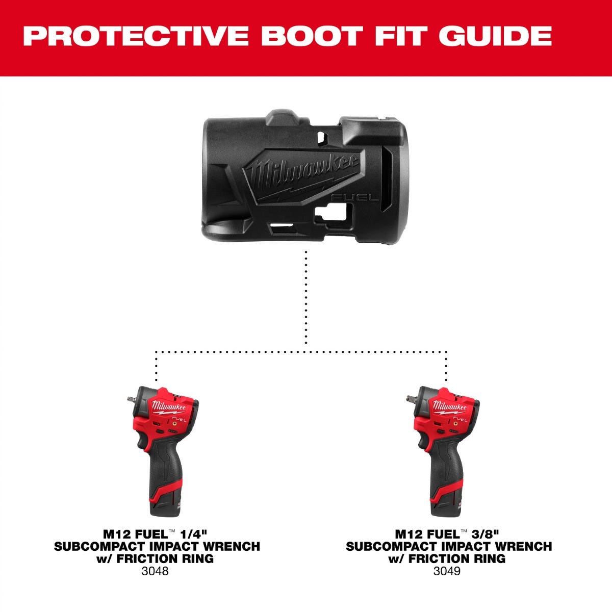 Milwaukee 49-16-3049 M12 FUEL 1/4" & 3/8" Subcompact Impact Wrench w/ Friction Ring Protective Boot